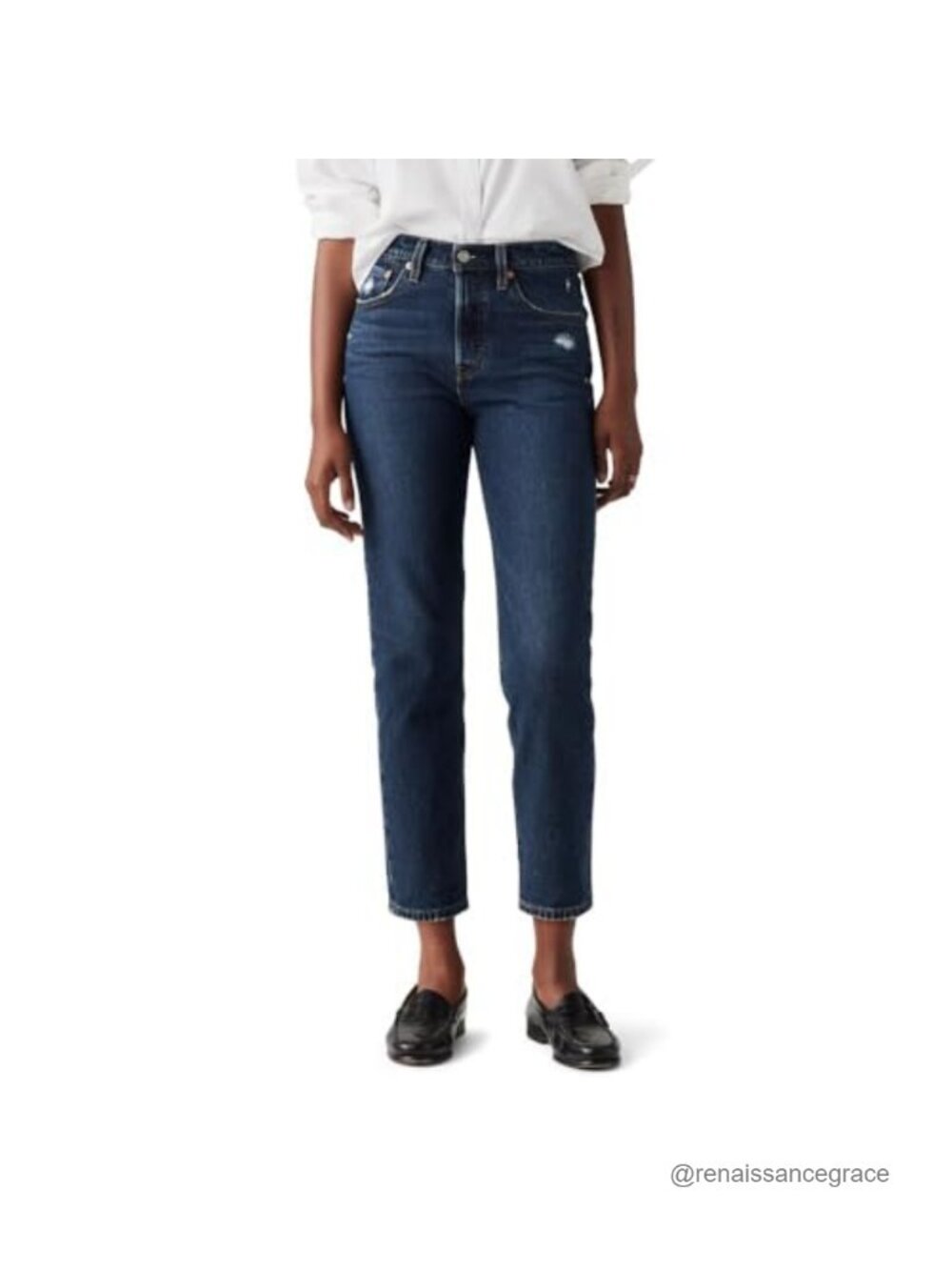 High Rise Cropped Straight Leg Jeans Cotton Elastane Casual